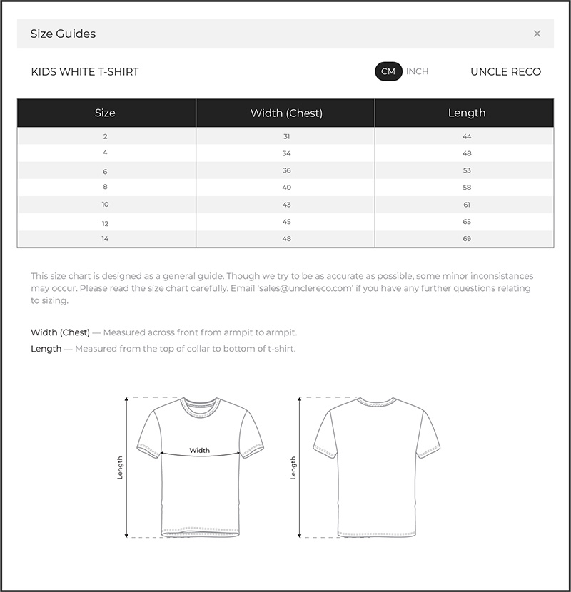 Size Chart CM